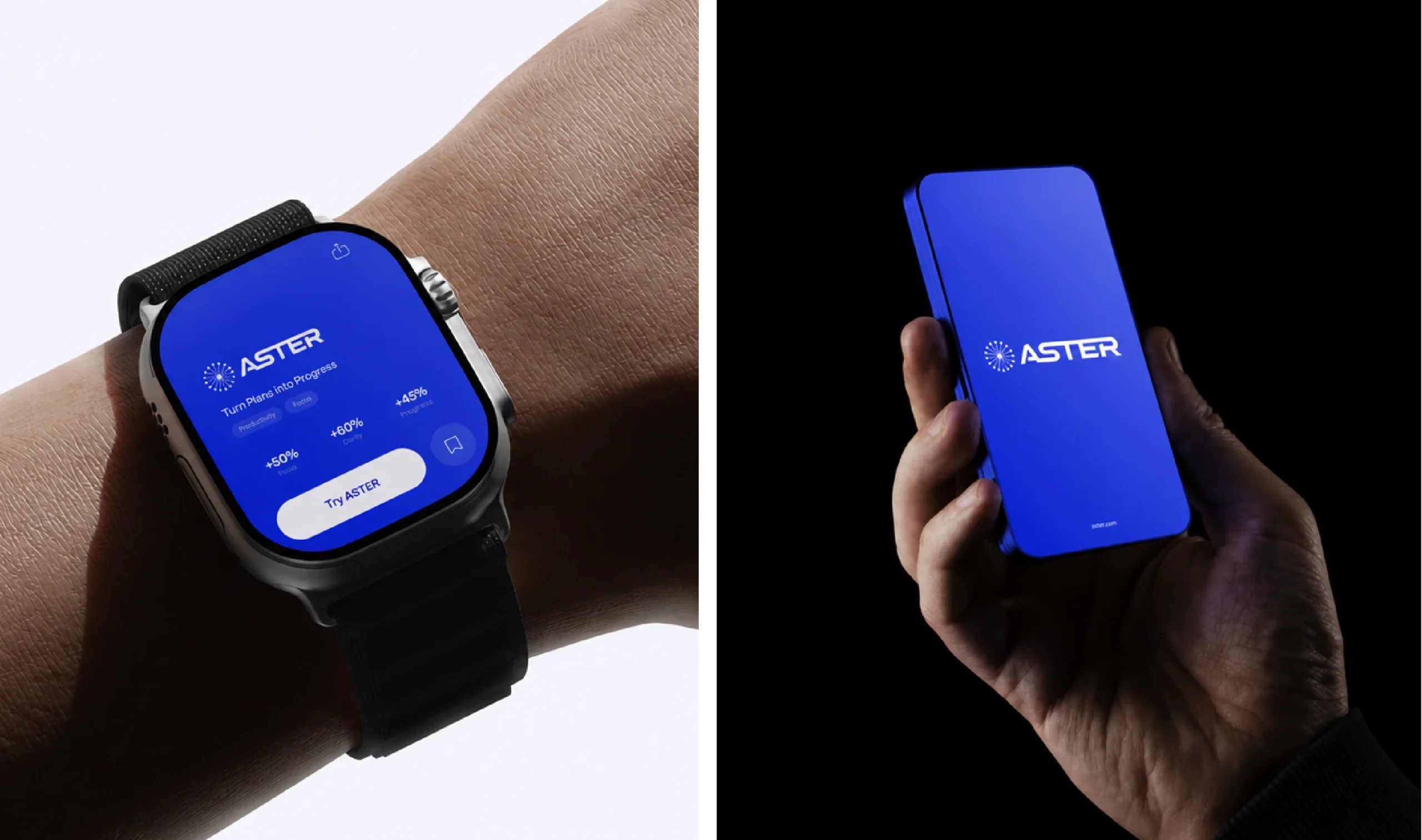 Aster app on a smartwatch and phone
