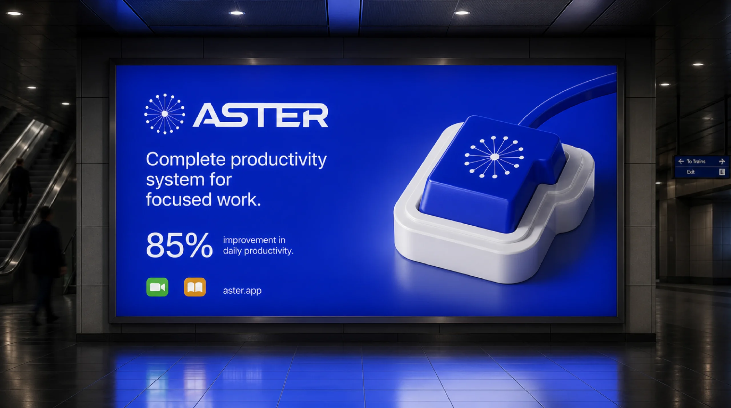 Aster billboard in a subway station