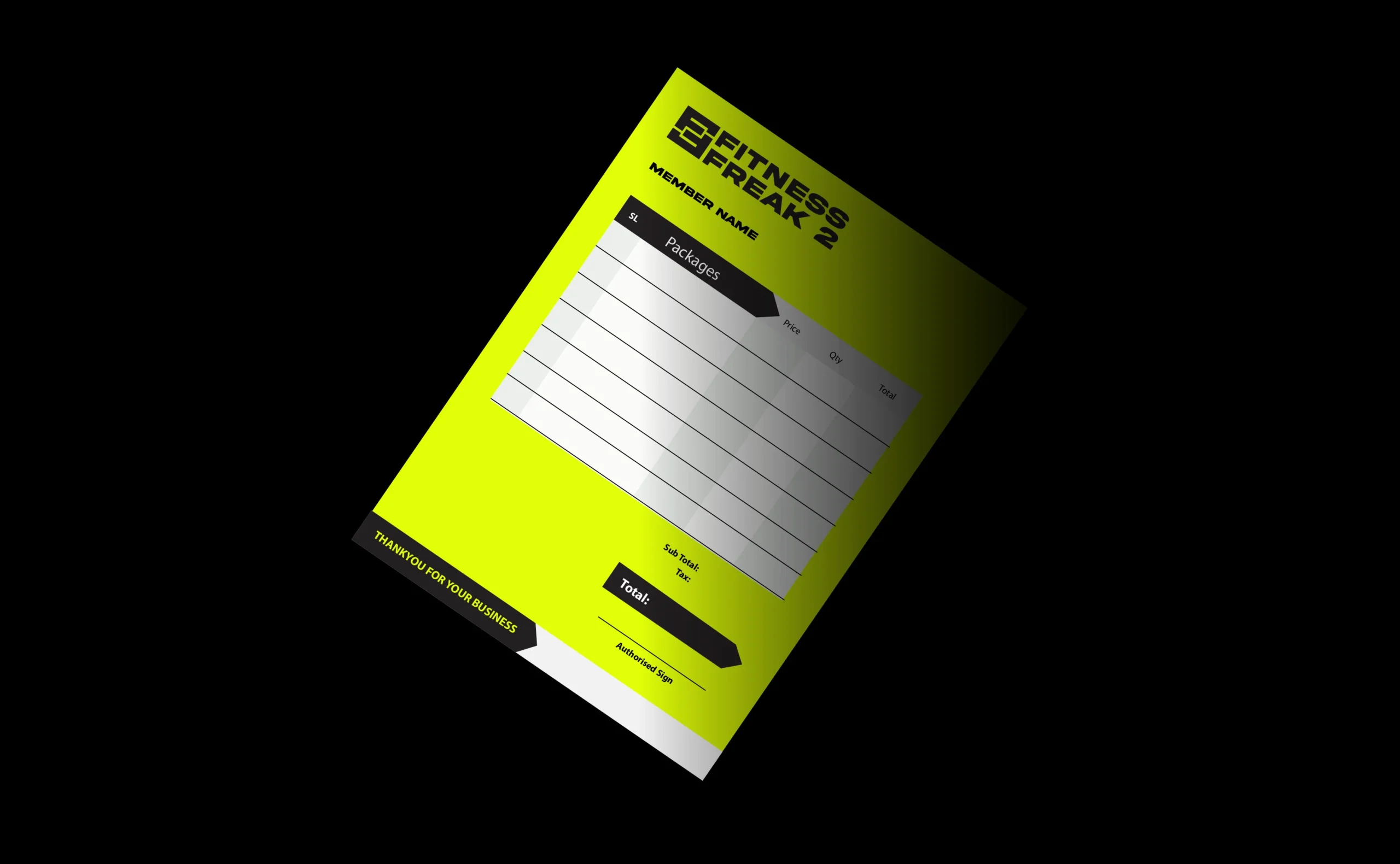 Fitness Freak 2 membership invoice design